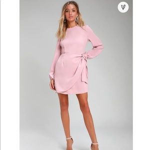 Lulus Believe It or Knot Mauve Long Sleeve Tie-Front Skater Dress